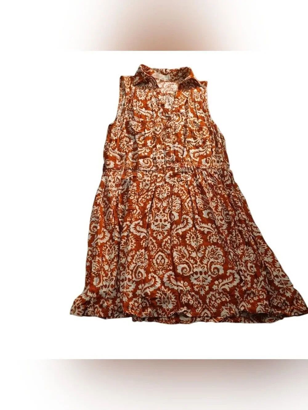 Love Tree Orange and White Paisley A-Line Skirt(415)
